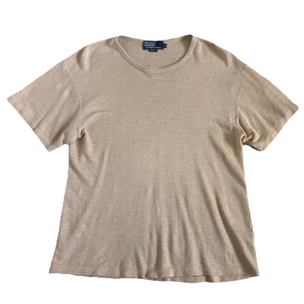 Vtg 90s Polo Ralph Lauren 100% Linen Knit T-Shirt Men S Beige Relax Made in USA